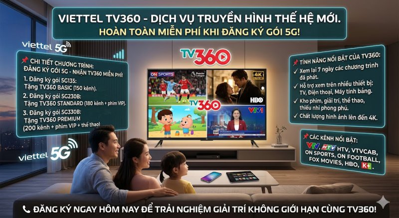 TV360 - Xem truyền hình 4K miễn phí khi đăng ký gói 5G